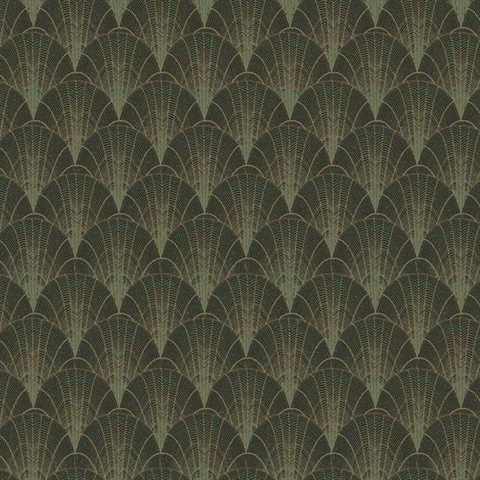 Turquoise & Gold Scalloped Pearls Wallpaper