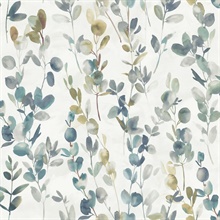 Turquoise Joyful Eucalyptus Watercolor Leaf  Wallpaper