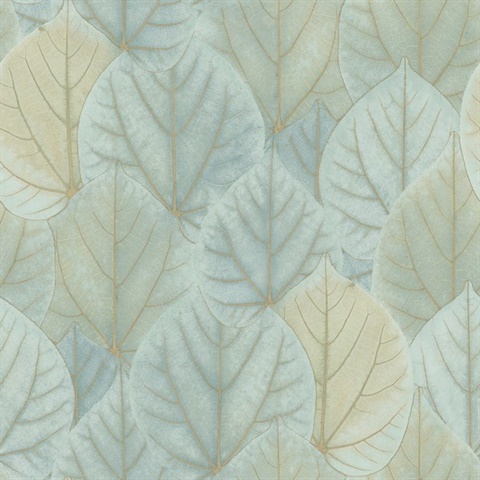 Turquoise Leaf Concerto Metallic Detail Wallpaper