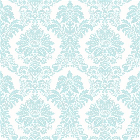 Turquoise Pastel Princess Damask Commercial Wallpaper