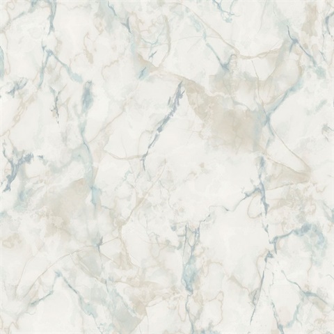 Turquoise, Taupe & Light Beige Faux Marble Wallpaper