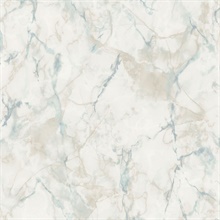 Turquoise, Taupe & Light Beige Faux Marble Wallpaper