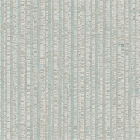 Turquoise & Taupe Linen Stripe Wallpaper