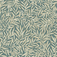 Turquoise & Taupe Rowan Leaf Wallpaper