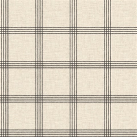 Twain Black & Taupe Plaid Wallpaper