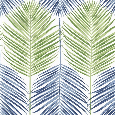 Two Toned Palm Botanical Coastal Blue & Fern Green Peel and Stick Wall
