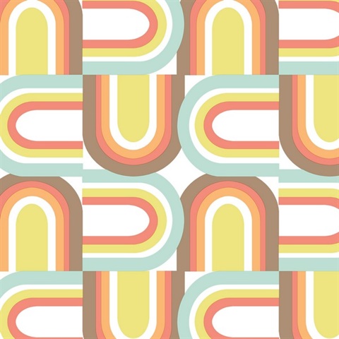 U Turn Mint Green, Lime & Brown Retro Wallpaper