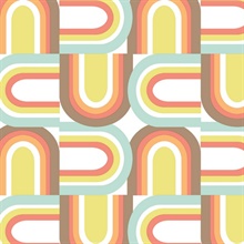 U Turn Mint Green, Lime &amp; Brown Retro Wallpaper