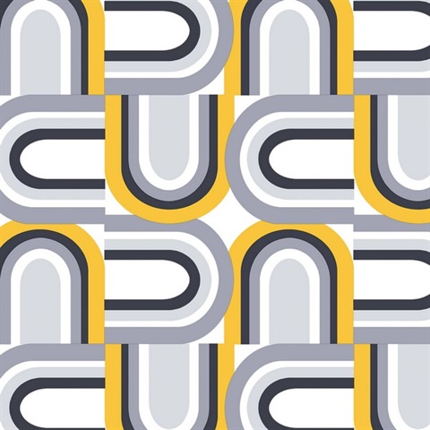 U Turn Yellow, Met Silver & Black Retro Wallpaper