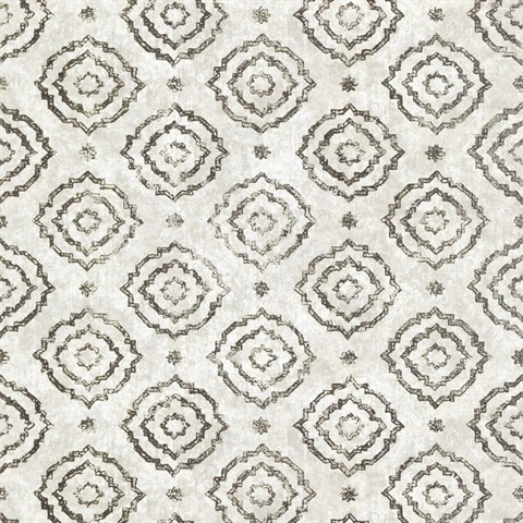 Uma Platinum Medallion Metallic Wallpaper