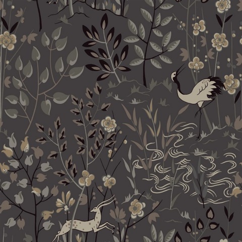 Grey Aspen Deer & Botanical Scandinavian Wallpaper
