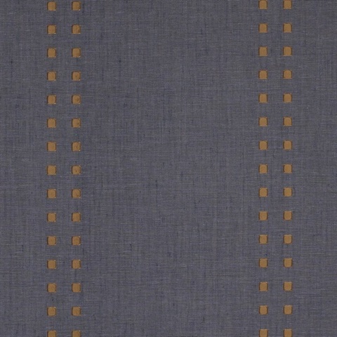 V : Studs And Stripes Vertical Brass on Oxford Blue Canvas Linen