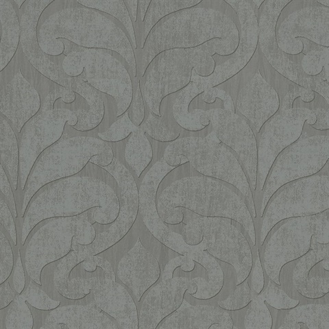 Vallon Grey Damask Wallpaper