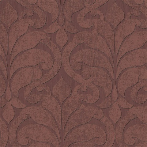 Vallon Maroon Damask Wallpaper