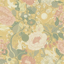 Växa Butter Rabbit & Rosehips Floral Wallpaper