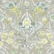 Vera Light Green Retro Floral Damask Wallpaper