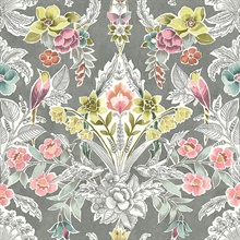 Vera Multicolor Retro Floral Damask Wallpaper