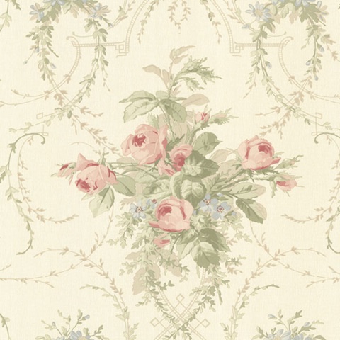 Verdant Salmon Floral Bouquet Wallpaper