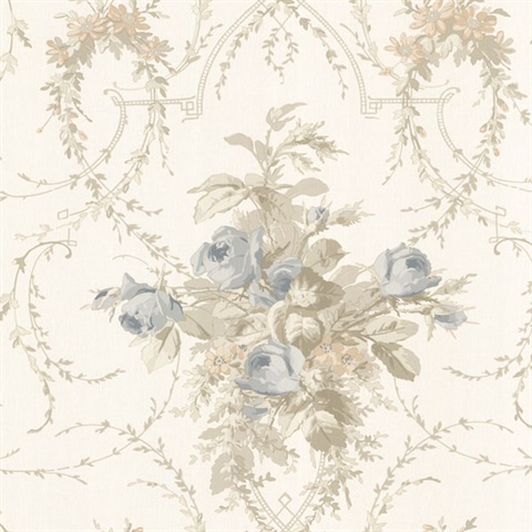 Verdant Taupe Floral Bouquet Wallpaper