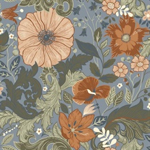 Victoria Blue Large Floral Nouveau Wallpaper