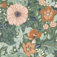 Victoria Green Large Floral Nouveau Wallpaper