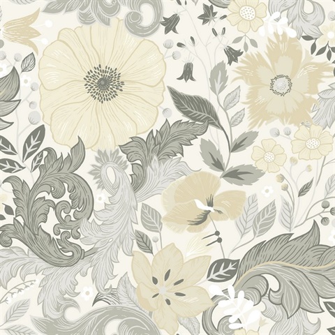 Victoria Pastel Large Floral Nouveau Wallpaper