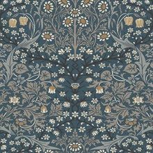 Victorian Garden Floral Aegean Blue & Warm Stone Peel and Stick Wallpa