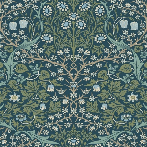 Victorian Garden Floral Prussian Blue & Moss Green Peel and Stick Wall