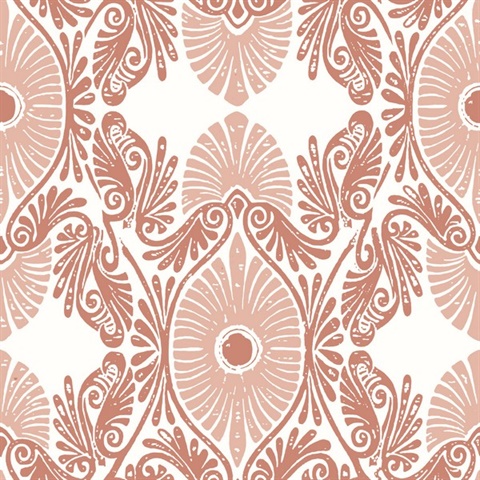 Villa Raspberry Embellished Ogee Wallpaper