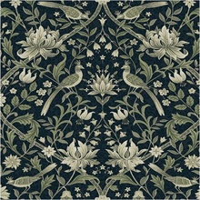 Vintage Bird Ogee Botanical Blue & Sage Peel and Stick Wallpaper