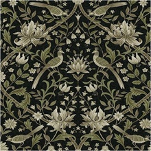 Vintage Bird Ogee Botanical Ebony & Rosemary Peel and Stick Wallpaper