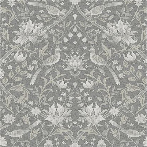 Vintage Bird Ogee Botanical Grey Peel and Stick Wallpaper
