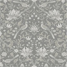 Vintage Bird Ogee Botanical Grey Peel and Stick Wallpaper