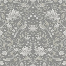 Vintage Bird Ogee Botanical Grey Peel and Stick Wallpaper