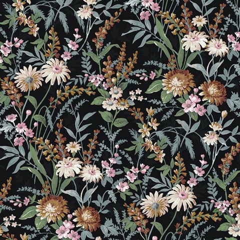 Vintage Floral Onyx Peel and Stick Wallpaper