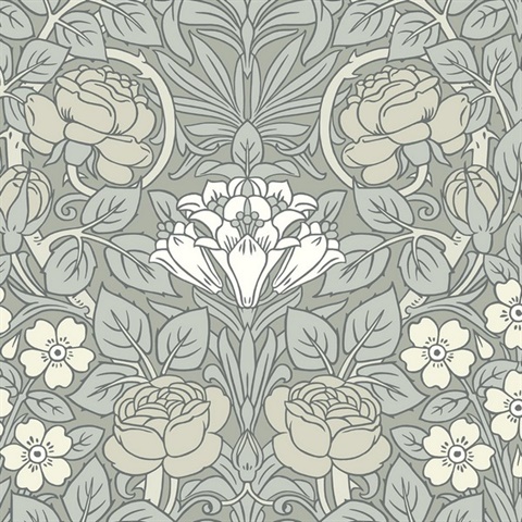 Vintage Rose Floral Alloy Grey Peel and Stick Wallpaper