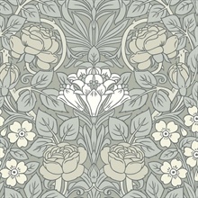 Vintage Rose Floral Alloy Grey Peel and Stick Wallpaper