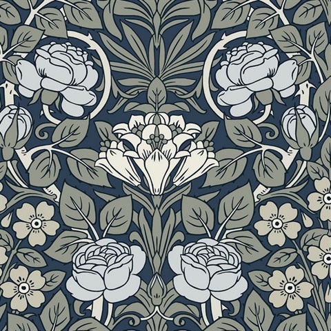 Vintage Rose Floral Bluestone Peel and Stick Wallpaper