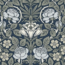 Vintage Rose Floral Bluestone Peel and Stick Wallpaper
