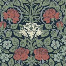 Vintage Rose Floral Midnight Blue & Sage Peel and Stick Wallpaper