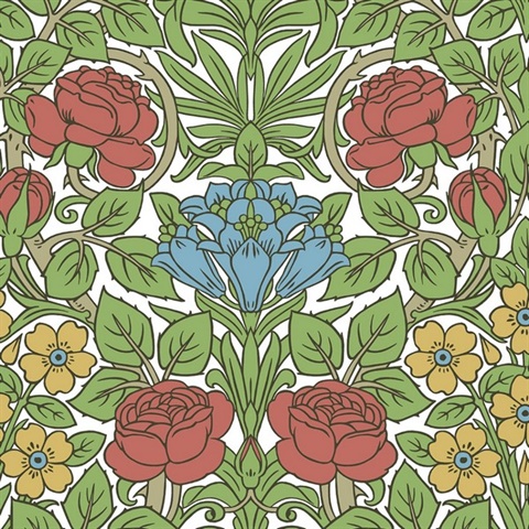 Vintage Rose Floral Pale Carmine & Blue Lake Peel and Stick Wallpaper