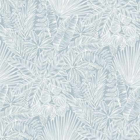 Vita Blue Tropical Leaf Wallpaper