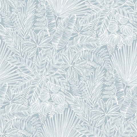 Vita Blue Tropical Leaf Wallpaper