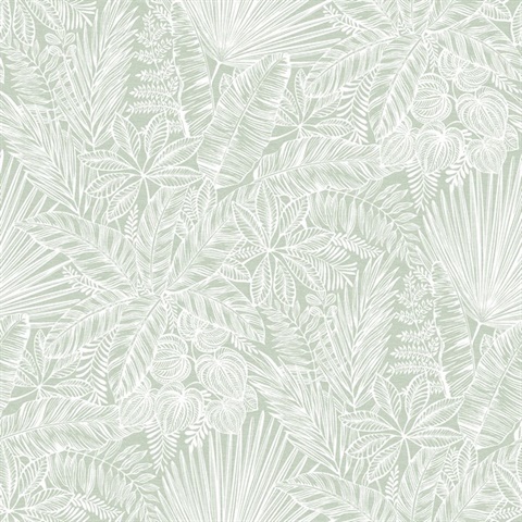 Vita Sage Tropical Leaf Wallpaper