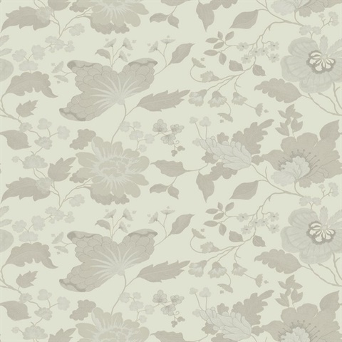 Vittoria White Floral Silk Wallpaper