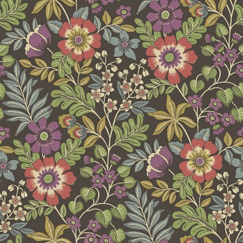 Voysey Black Scandinavian Floral Wallpaper