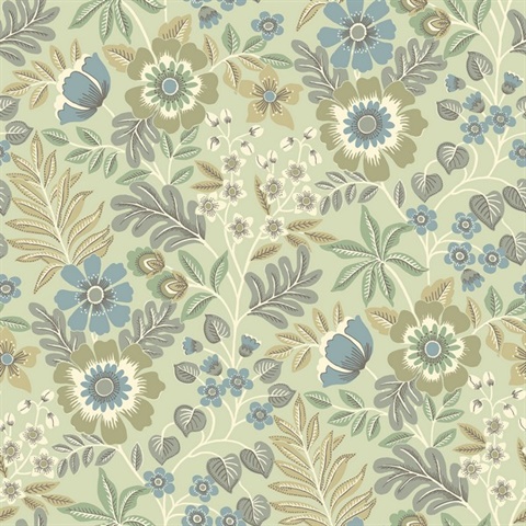 Voysey Green Scandinavian Floral Wallpaper