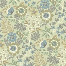 Voysey Green Scandinavian Floral Wallpaper
