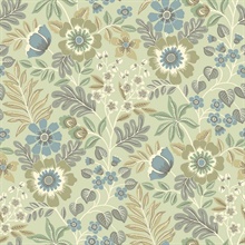 Voysey Green Scandinavian Floral Wallpaper