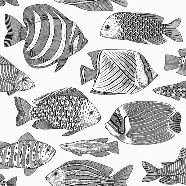 2927-80200 | Wailea Black Tropical Fish Wallpaper